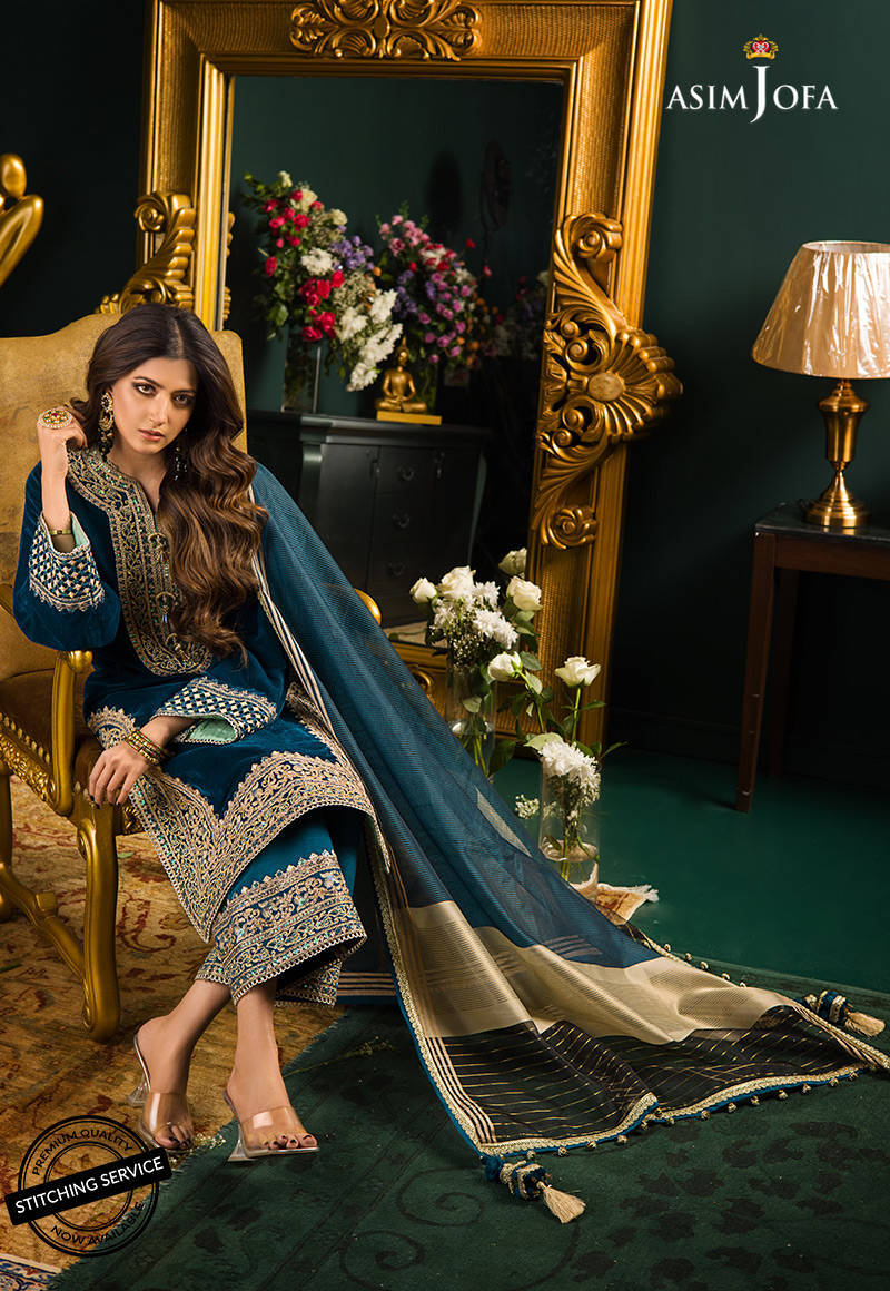 HC524-Heavy Embroidered Velvet Dress with Silk Trouser