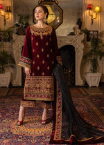 HC556-Velvet Winter Embroidered 3 Piece Dress With Organza embroidered Dopata