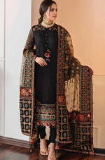 HC201-3 Piece Unstitched Heavy Embroidered Lawn Suit With Heavy Embroidered Organza Dupatta