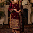 HC556-Velvet Winter Embroidered 3 Piece Dress With Organza embroidered Dopata