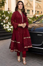 HC733-SUMMER 3 Piece Unstitched Heavy Embroidered Lawn Suit With Heavy Embroidered Chiffon Dupatta