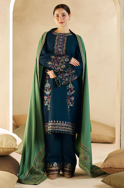 HC590-WINTER 3-Pc Embroidered Dhanak Suit with Heavy Embroidered Dhanak Shawll