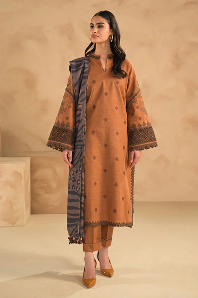 HC631-WINTER 3PC Dhannak Embroidered suit with Printed Shawll
