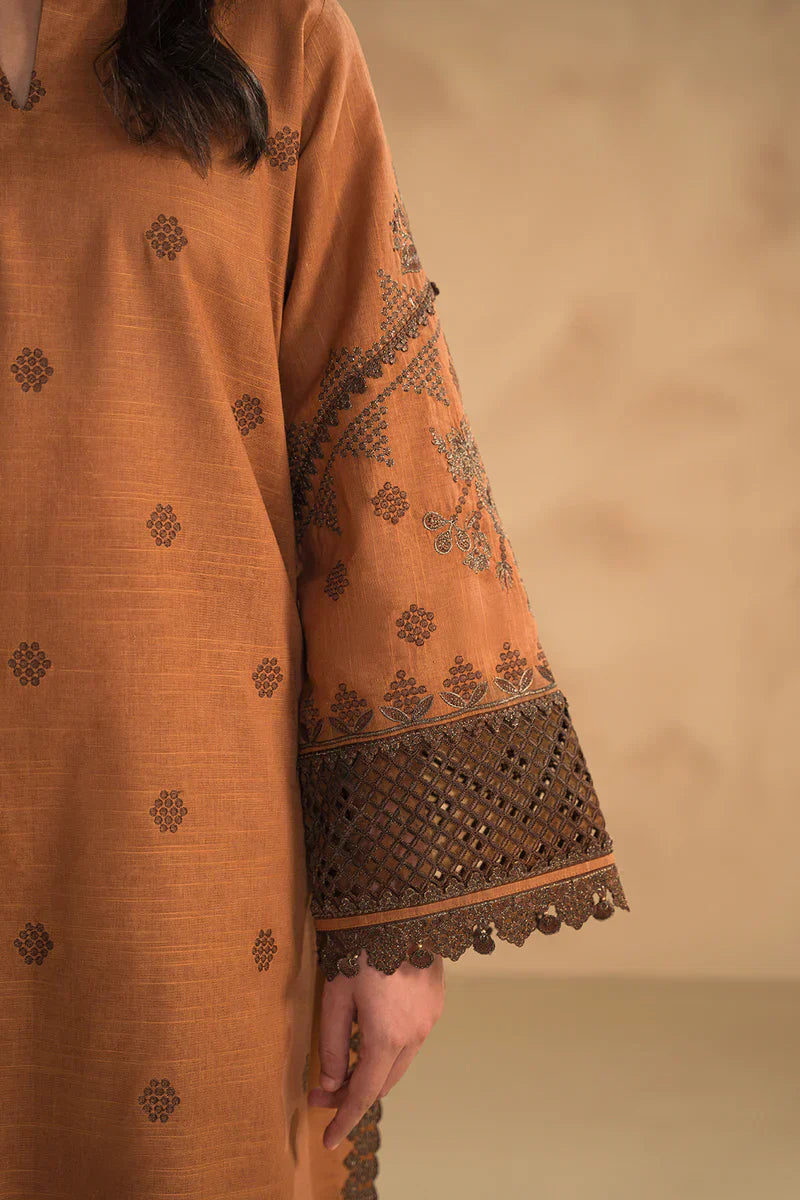 HC631-WINTER 3PC Dhannak Embroidered suit with Printed Shawll