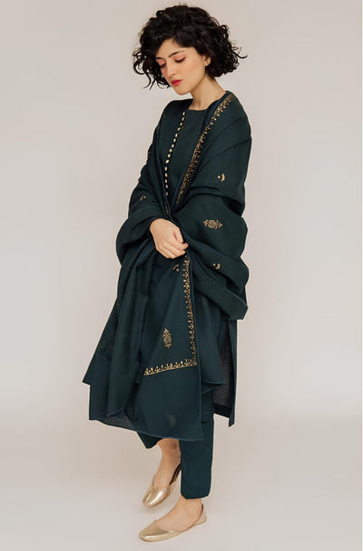 HC566-WINTER 3PC Dhannak Embroidered Suit with Dhanak Embroidered Shawll