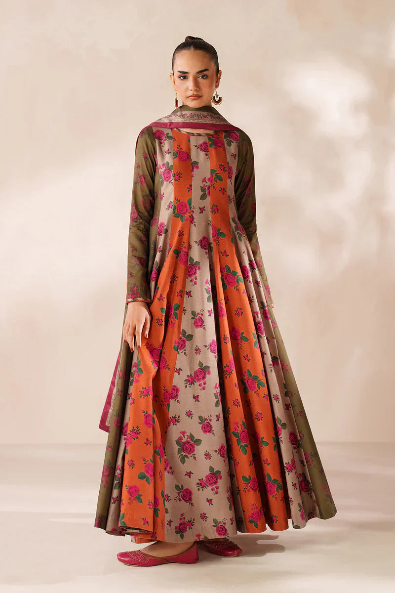 Baroque - Winter 3PC Frock Style Karandi Digital Print Dress - HC3395