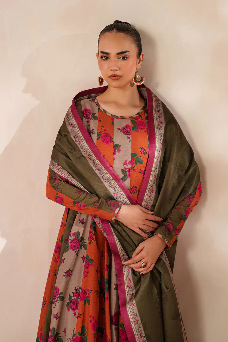 Baroque - Winter 3PC Frock Style Karandi Digital Print Dress - HC3395