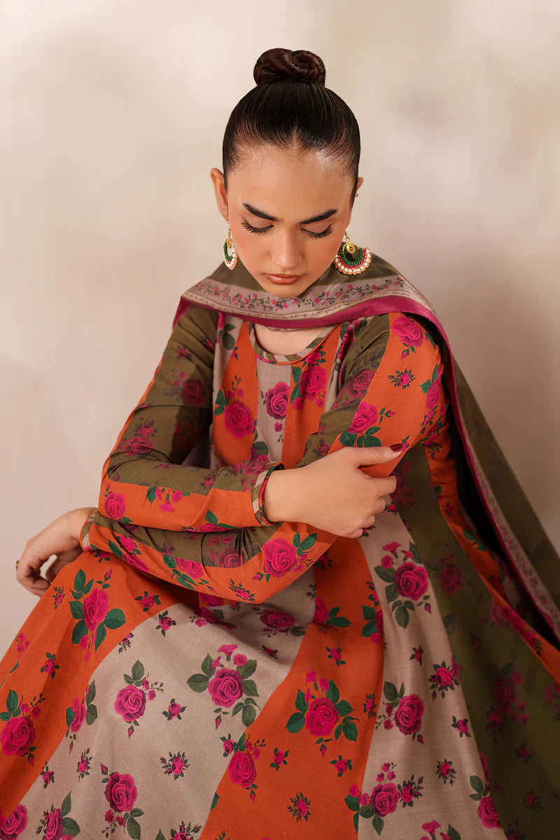 Baroque - Winter 3PC Frock Style Karandi Digital Print Dress - HC3395