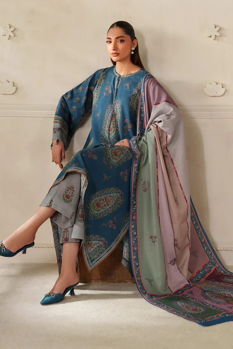 Baroque - Winter 3PC Karandi Digital Print Dress - HC33139