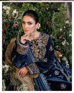 HC607-Embroidered Velvet Three piece With Embridered Chiffon Duppatta