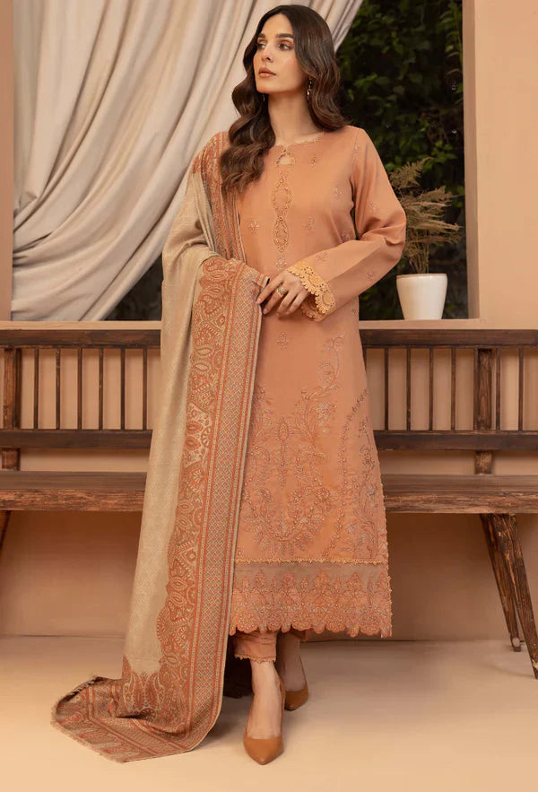 Bin ilyas - Winter 3PC Dhanak Embroidered Suit - HC3398