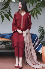 HC503-WINTER 3PC Dhanak suit with Embroidered Shawll