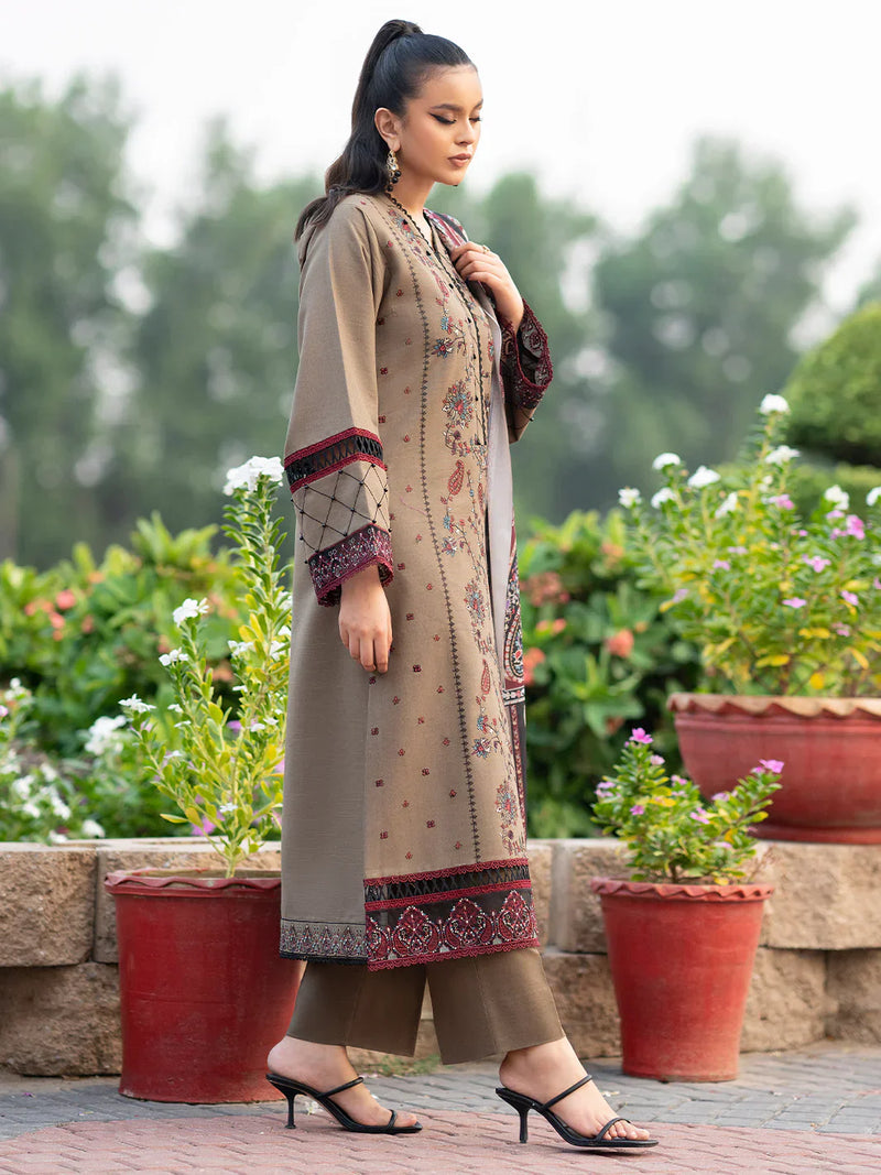HC617-WINTER 3PC Dhannak Embroidered suit with Printed Shawll