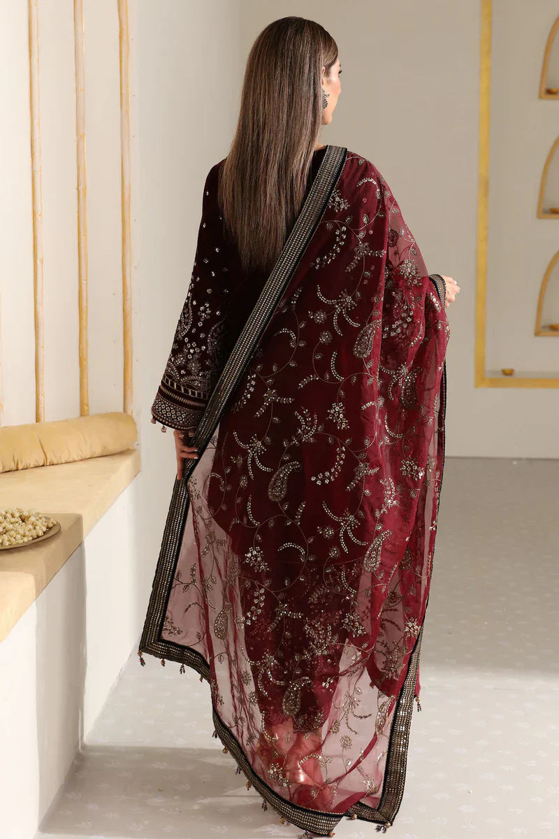 HC901-Winter Velvet Unstitched 3PCs Embroidered Dress With Organza Dupatta