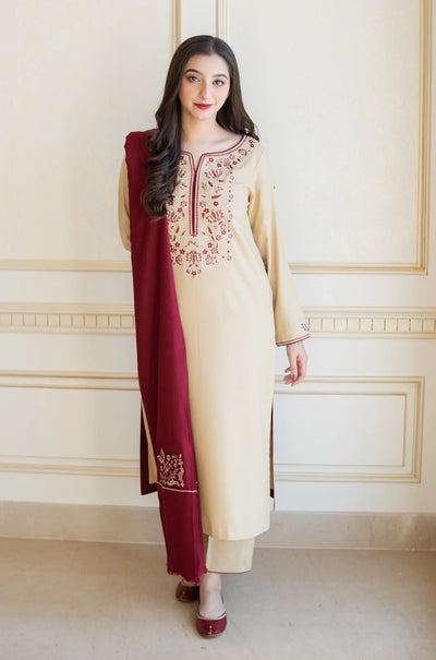 HC614-WINTER 3PC Dhanak suit with Embroidered Shawll