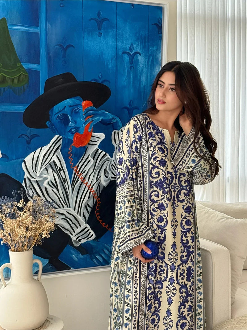 Bunaai - 2 piece Silk printed coord Kaftaan - HC1131