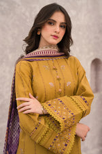HC618-WINTER 3PC Dhannak Embroidered suit with Printed Shawll