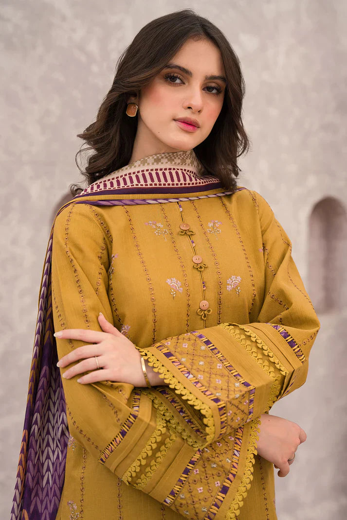 HC618-WINTER 3PC Dhannak Embroidered suit with Printed Shawll