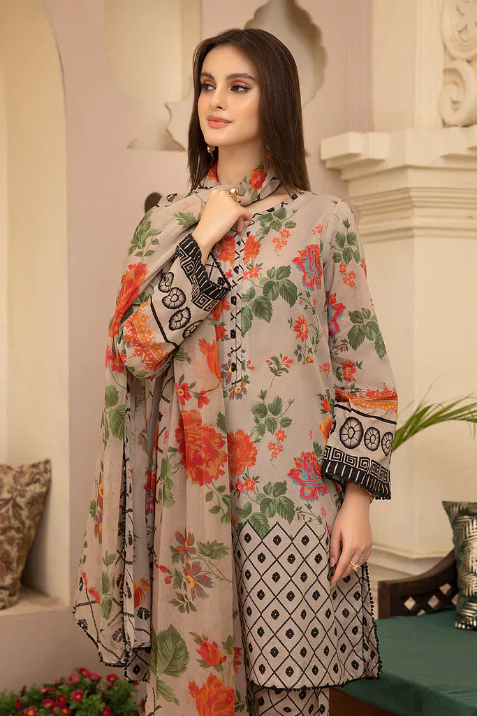 HC700-3PC Lawn Digital Printed Shirt With & Digital Printed Bamber Chiffon Dupatta