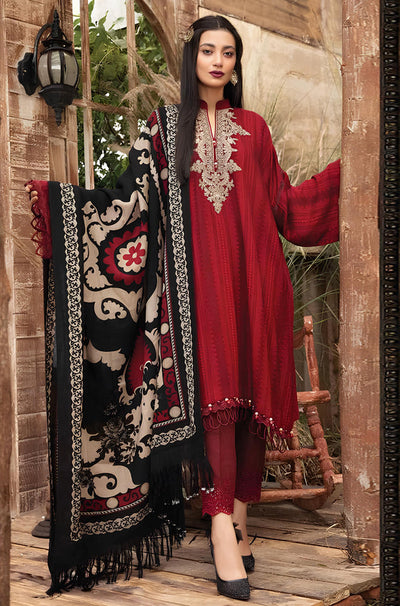 HC520-WINTER 3PC Dhannak Embroidered suit with Printed Shawll