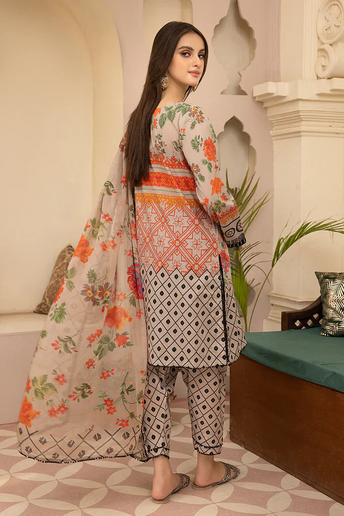HC700-3PC Lawn Digital Printed Shirt With & Digital Printed Bamber Chiffon Dupatta
