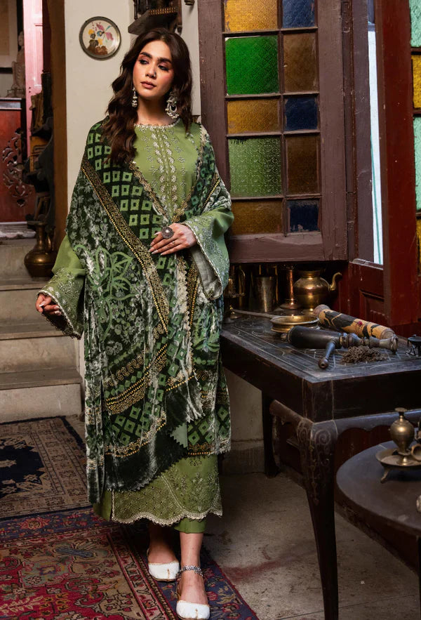 izel - Winter 3PC Dhanak Embroidered Suit - HC33110