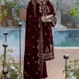 Azure Embroidered Velvet 3piece suit - HC2018