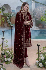 Azure Embroidered Velvet 3piece suit - HC2018