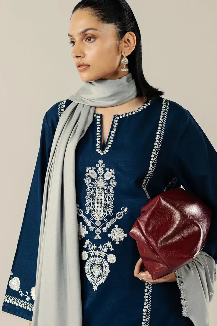 Zara Shahjahan - Winter 3PC Dhanak Embroidered Suit - HC33122