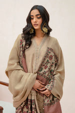 HC574-WINTER 3PC Dhannak Embroidered suit with Printed Shawll
