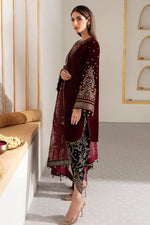 HC901-Winter Velvet Unstitched 3PCs Embroidered Dress With Organza Dupatta