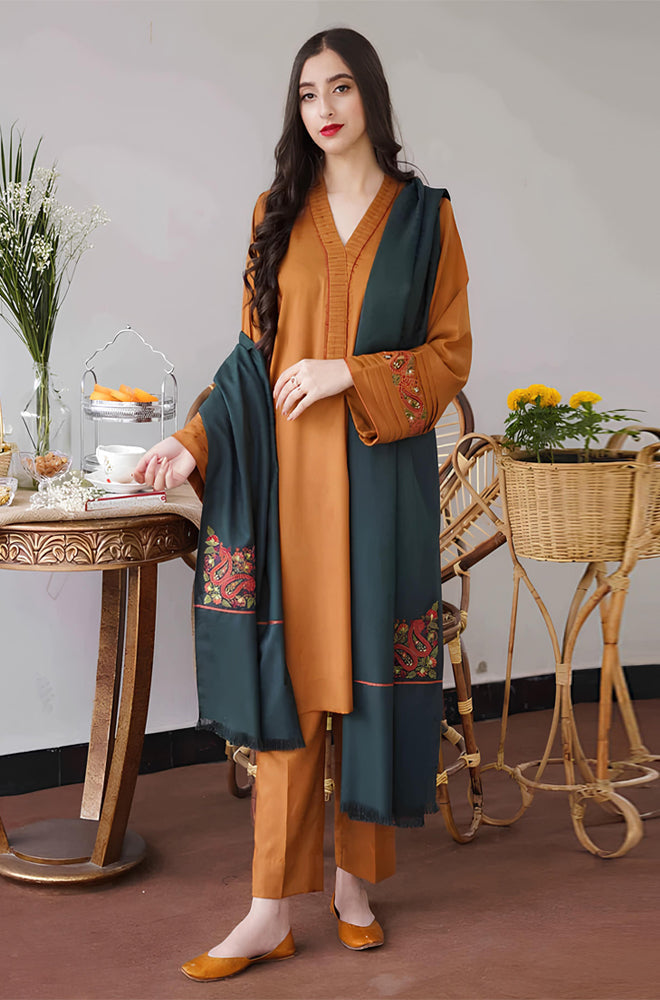 HC500-3PC Dhanak suit with Embroidered Dhanak Shawll