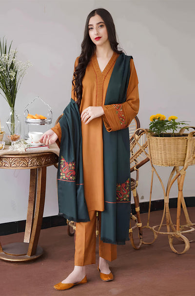 HC500-3PC Dhanak suit with Embroidered Dhanak Shawll