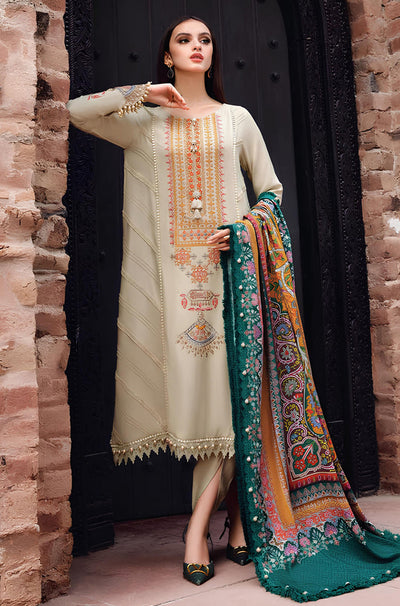 HC539-WINTER 3PC Dhannak Embroidered suit with Printed Shawll