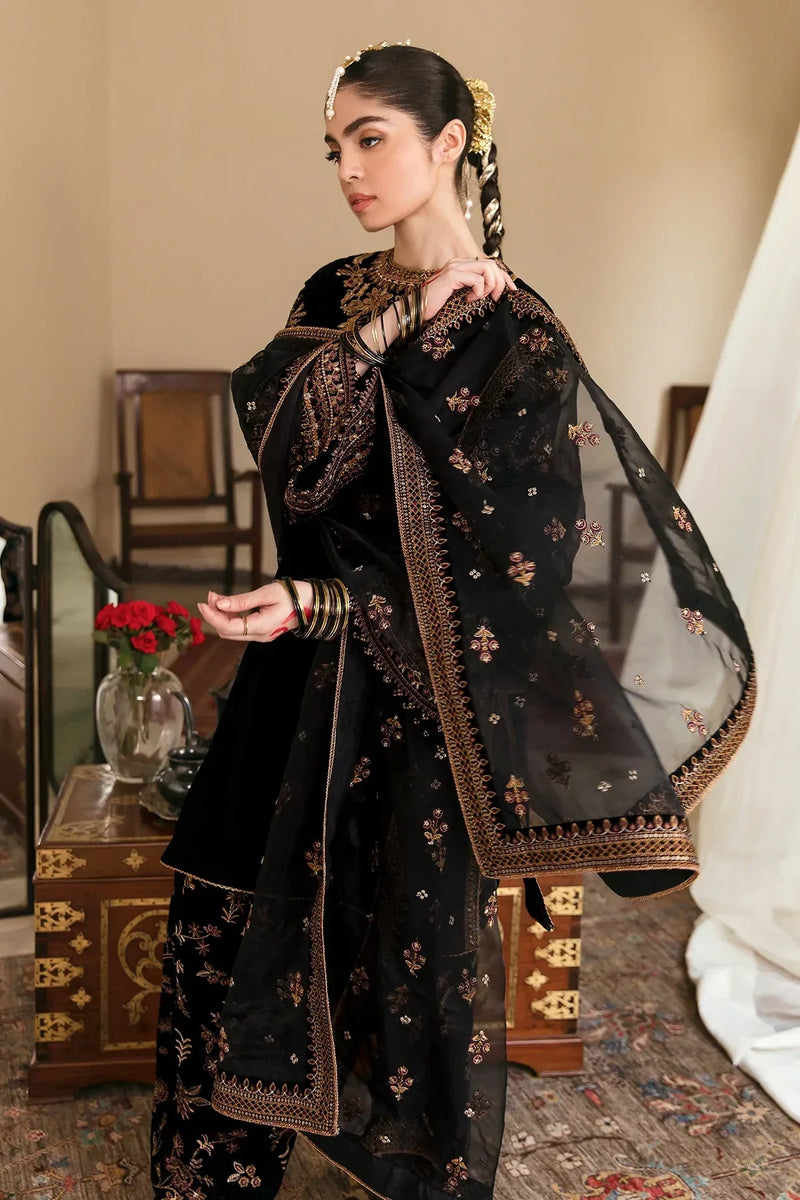 HC563-Embroidered Velvet Dress With Organza embroidered Dopata