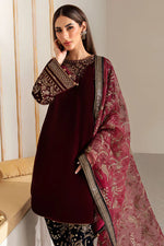 HC901-Winter Velvet Unstitched 3PCs Embroidered Dress With Organza Dupatta