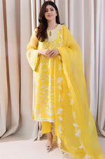 HC242-3PC Lawn Embroidered Shirt With Organza Embroidered Dupatta