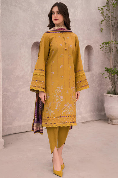 HC618-WINTER 3PC Dhannak Embroidered suit with Printed Shawll