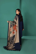 HC585-WINTER Nishat Blue Linen Embroidered three piece With Printed Wool Shawll