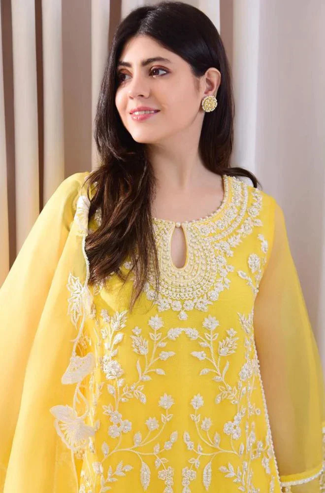 HC242-3PC Lawn Embroidered Shirt With Organza Embroidered Dupatta