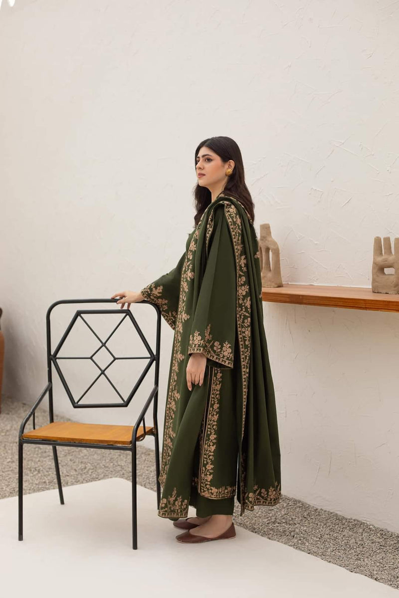 Agha Noor - Winter 3PC Dhanak Embroidered Suit - HC3340