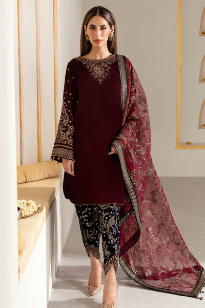 HC901-Winter Velvet Unstitched 3PCs Embroidered Dress With Organza Dupatta