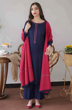 HC505-WINTER 3PC Dhanak suit with Embroidered Shawll
