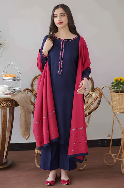 HC505-WINTER 3PC Dhanak suit with Embroidered Shawll