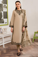 HC913-WINTER 3PC Dhannak Embroidered suit with Printed Shawll