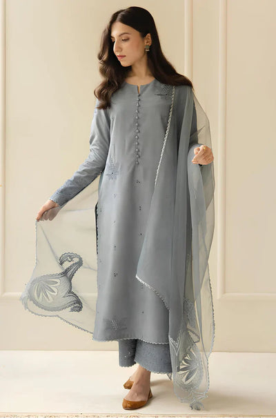 HC730-SUMMER 3PC Lawn Embroidered Shirt With Organza Embroidered Dupatta
