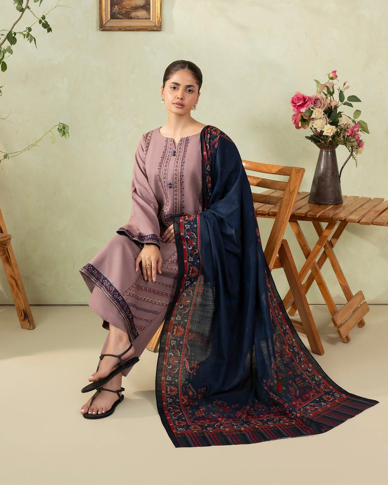 izel - Winter 3PC Dhanak Embroidered Suit -HC33106