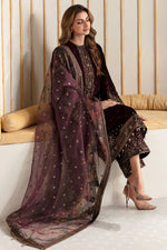HC902-Winter Velvet Unstitched 3PCs Embroidered Dress With Organza Dupatta