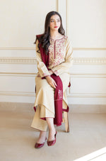 HC614-WINTER 3PC Dhanak suit with Embroidered Shawll