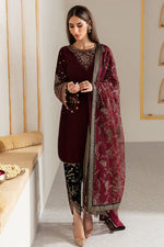 HC901-Winter Velvet Unstitched 3PCs Embroidered Dress With Organza Dupatta
